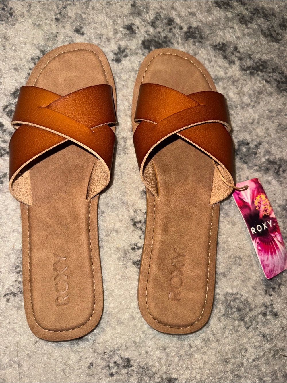 Roxy Women’s Brown Crisscross Slide Sandals